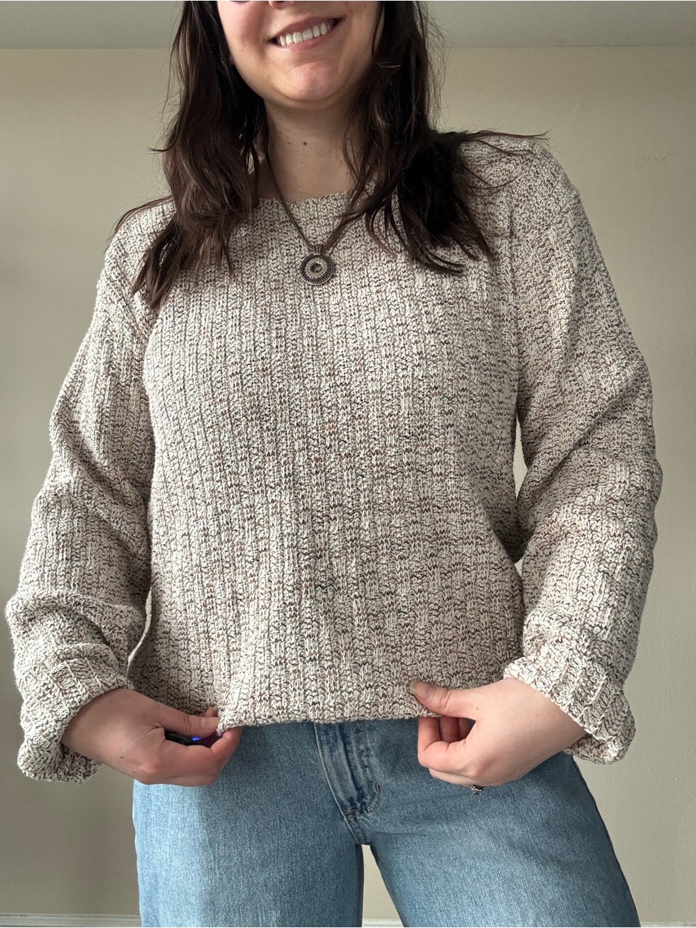 Vintage Cozy Marled Knit Sweater in Beige